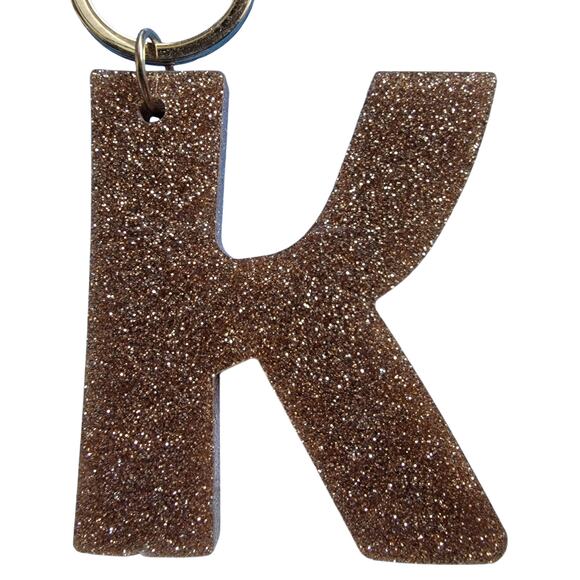 K Keychain Initial Gold Glitter Acrylic Gift Stocking Stuffer Christmas Birthday - Picture 2 of 3